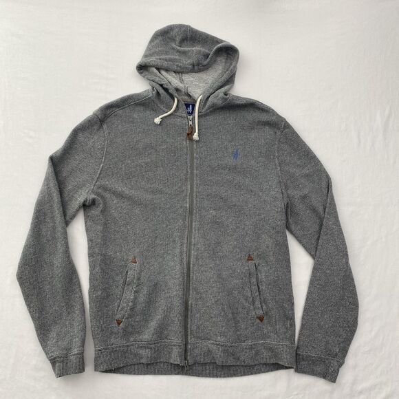 Johnnie O Hoodie Sweatshirt Mens Medium Gray Full Zip Cotton Wool Sweater - Picture 1 of 10